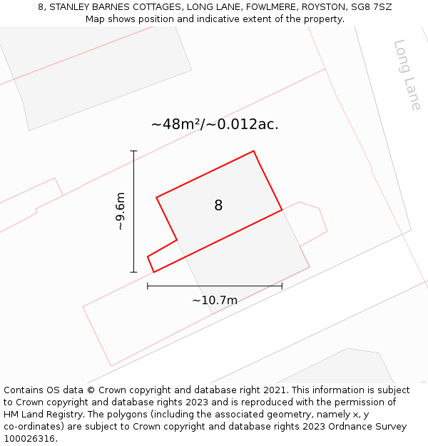 8, STANLEY BARNES COTTAGES, LONG LANE, FOWLMERE, ROYSTON, SG8 7SZ: Plot and title map
