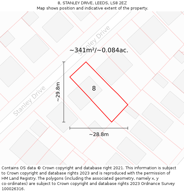 8, STANLEY DRIVE, LEEDS, LS8 2EZ: Plot and title map