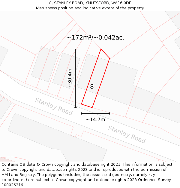 8, STANLEY ROAD, KNUTSFORD, WA16 0DE: Plot and title map
