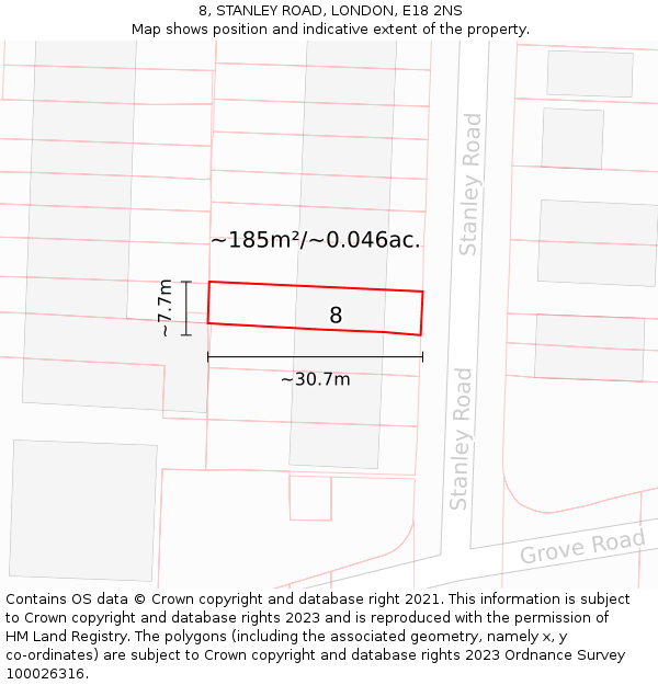 8, STANLEY ROAD, LONDON, E18 2NS: Plot and title map