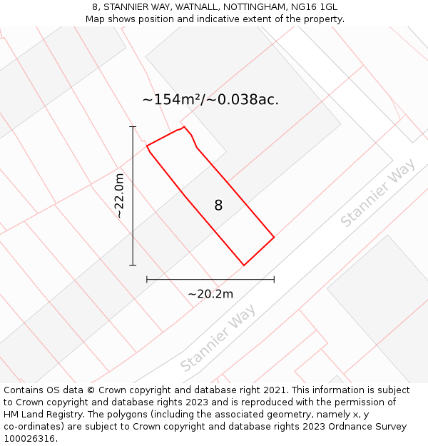8, STANNIER WAY, WATNALL, NOTTINGHAM, NG16 1GL: Plot and title map