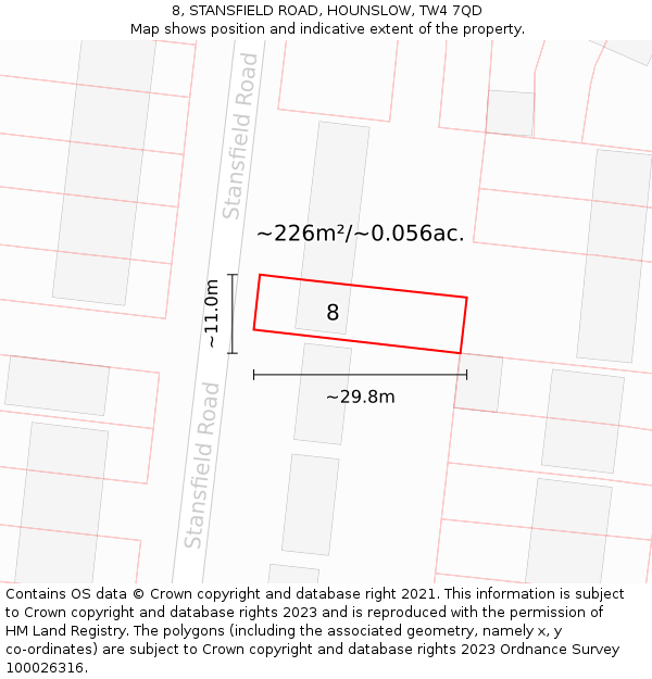 8, STANSFIELD ROAD, HOUNSLOW, TW4 7QD: Plot and title map