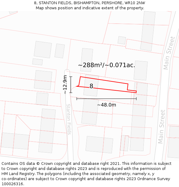 8, STANTON FIELDS, BISHAMPTON, PERSHORE, WR10 2NW: Plot and title map