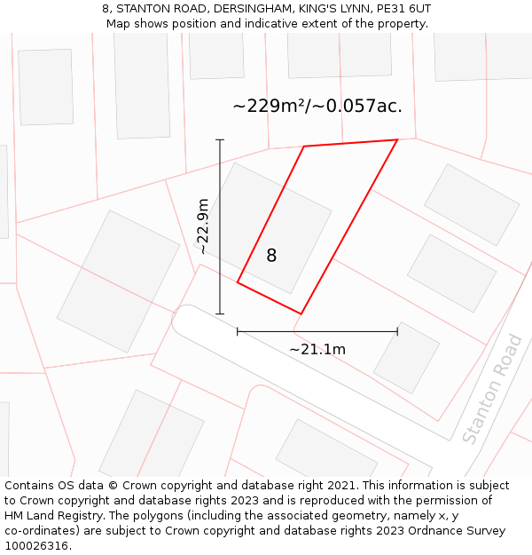 8, STANTON ROAD, DERSINGHAM, KING'S LYNN, PE31 6UT: Plot and title map