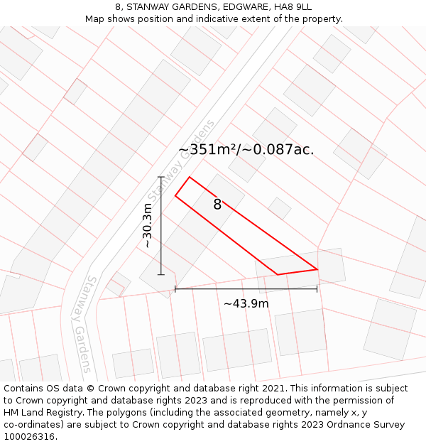 8, STANWAY GARDENS, EDGWARE, HA8 9LL: Plot and title map