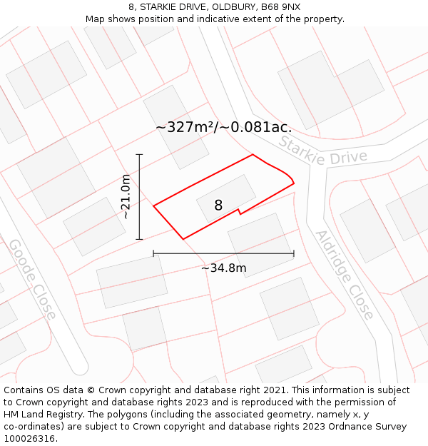 8, STARKIE DRIVE, OLDBURY, B68 9NX: Plot and title map