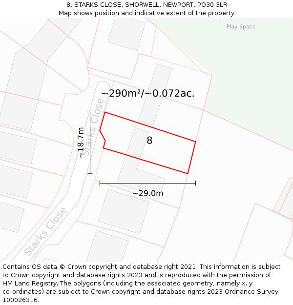 8, STARKS CLOSE, SHORWELL, NEWPORT, PO30 3LR: Plot and title map