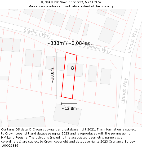 8, STARLING WAY, BEDFORD, MK41 7HW: Plot and title map