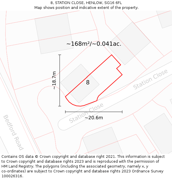 8, STATION CLOSE, HENLOW, SG16 6FL: Plot and title map