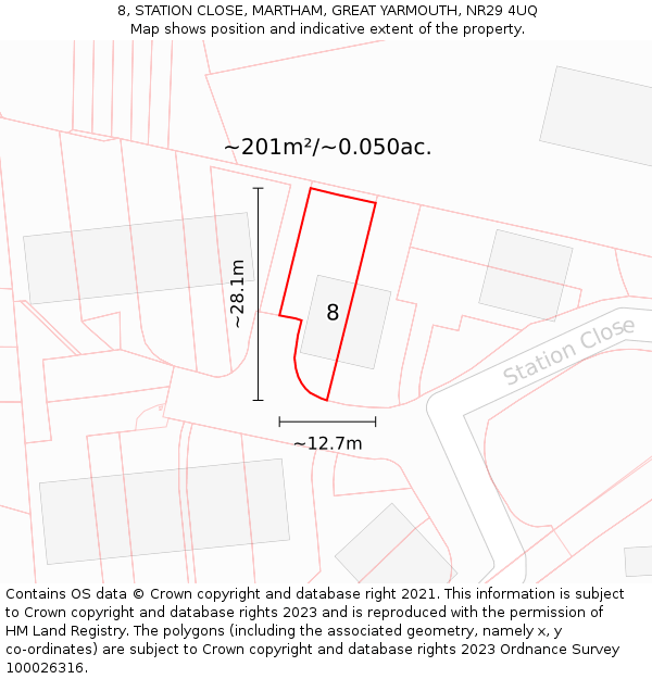 8, STATION CLOSE, MARTHAM, GREAT YARMOUTH, NR29 4UQ: Plot and title map