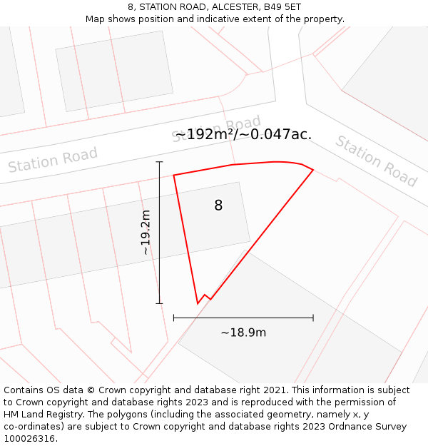 8, STATION ROAD, ALCESTER, B49 5ET: Plot and title map