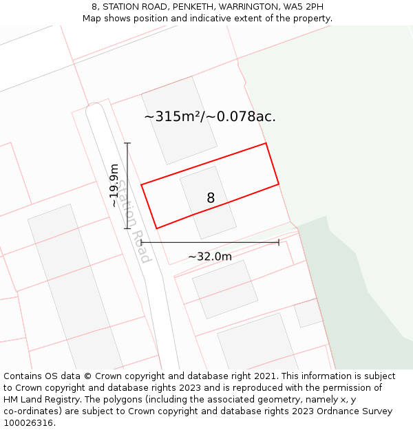 8, STATION ROAD, PENKETH, WARRINGTON, WA5 2PH: Plot and title map