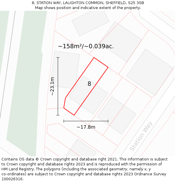 8, STATION WAY, LAUGHTON COMMON, SHEFFIELD, S25 3SB: Plot and title map