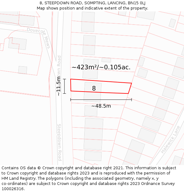 8, STEEPDOWN ROAD, SOMPTING, LANCING, BN15 0LJ: Plot and title map