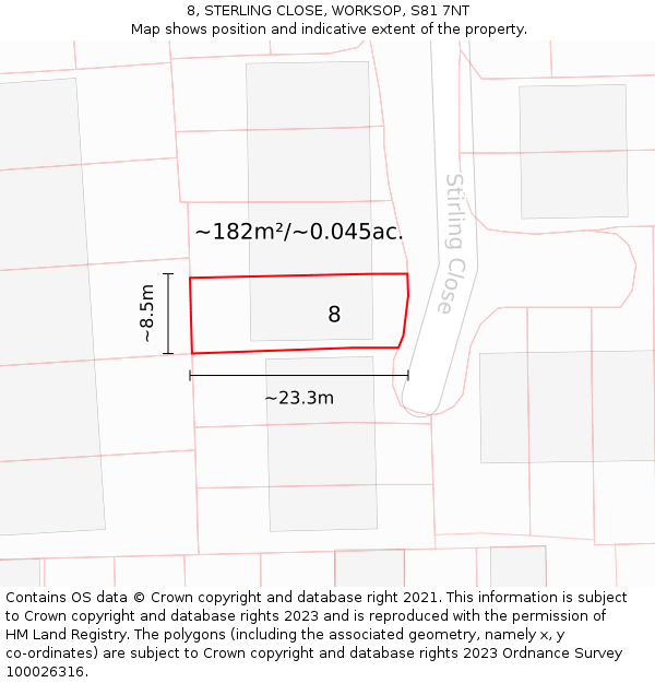 8, STERLING CLOSE, WORKSOP, S81 7NT: Plot and title map