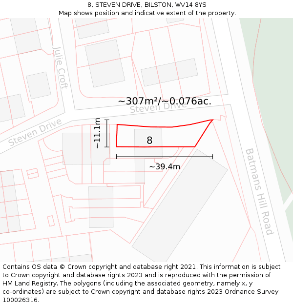 8, STEVEN DRIVE, BILSTON, WV14 8YS: Plot and title map