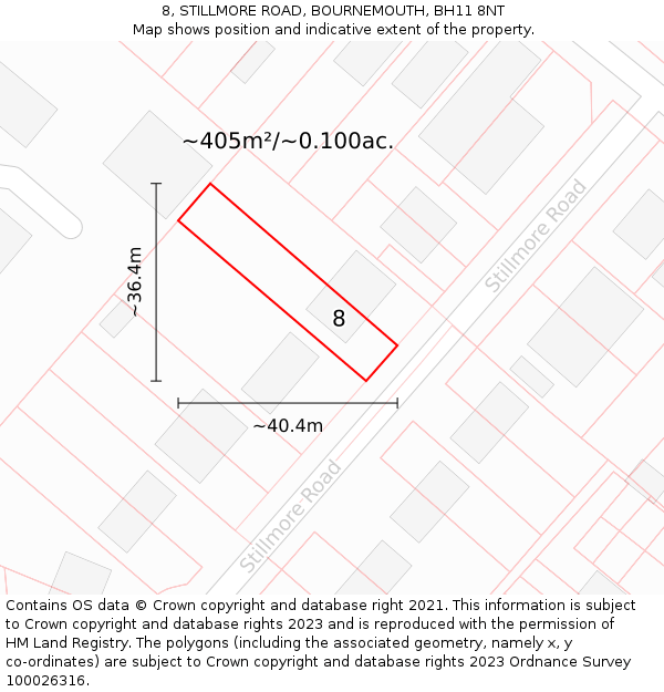 8, STILLMORE ROAD, BOURNEMOUTH, BH11 8NT: Plot and title map