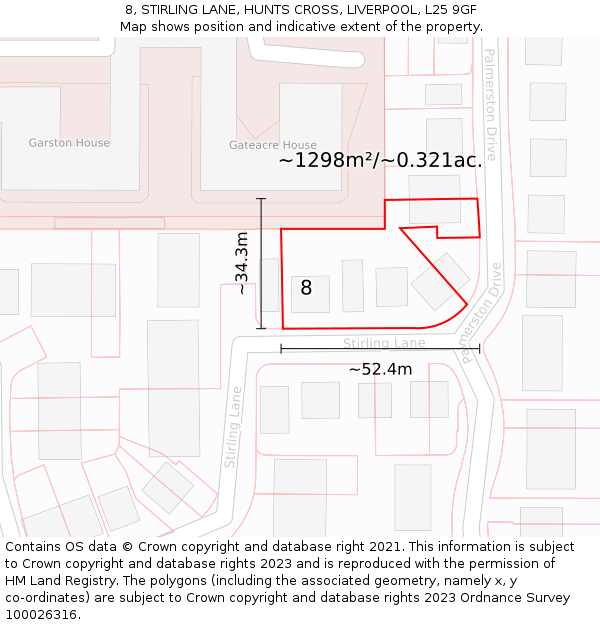 8, STIRLING LANE, HUNTS CROSS, LIVERPOOL, L25 9GF: Plot and title map