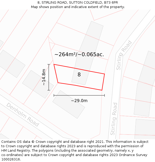 8, STIRLING ROAD, SUTTON COLDFIELD, B73 6PR: Plot and title map