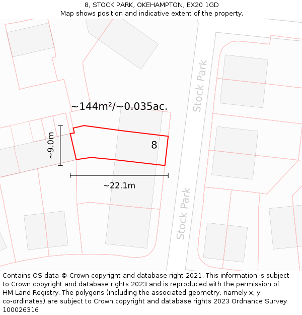 8, STOCK PARK, OKEHAMPTON, EX20 1GD: Plot and title map