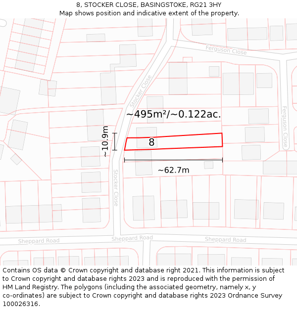 8, STOCKER CLOSE, BASINGSTOKE, RG21 3HY: Plot and title map