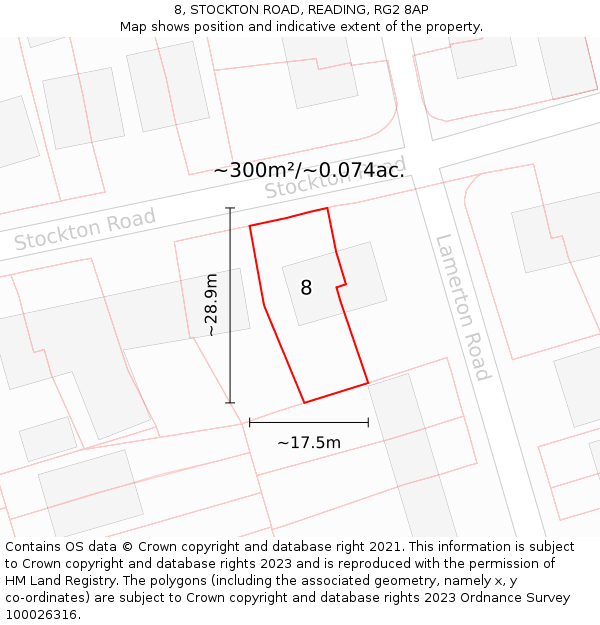 8, STOCKTON ROAD, READING, RG2 8AP: Plot and title map