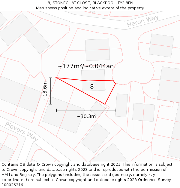 8, STONECHAT CLOSE, BLACKPOOL, FY3 8FN: Plot and title map