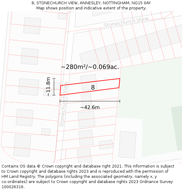 8, STONECHURCH VIEW, ANNESLEY, NOTTINGHAM, NG15 0AY: Plot and title map