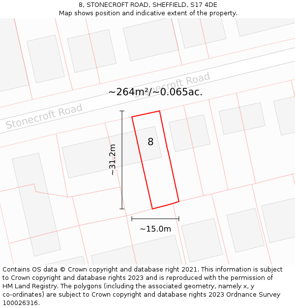 8, STONECROFT ROAD, SHEFFIELD, S17 4DE: Plot and title map