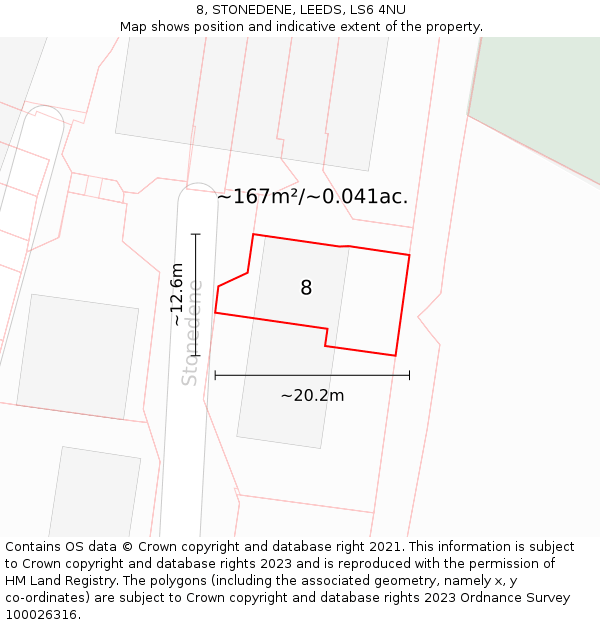 8, STONEDENE, LEEDS, LS6 4NU: Plot and title map