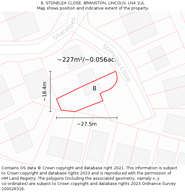 8, STONELEA CLOSE, BRANSTON, LINCOLN, LN4 1UL: Plot and title map