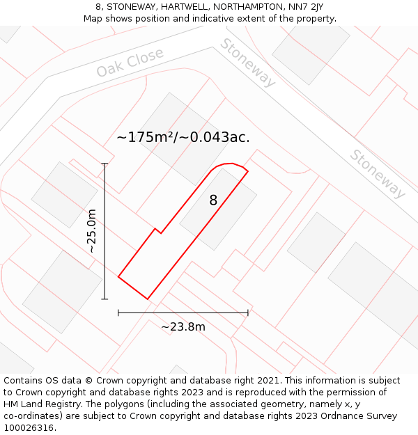 8, STONEWAY, HARTWELL, NORTHAMPTON, NN7 2JY: Plot and title map