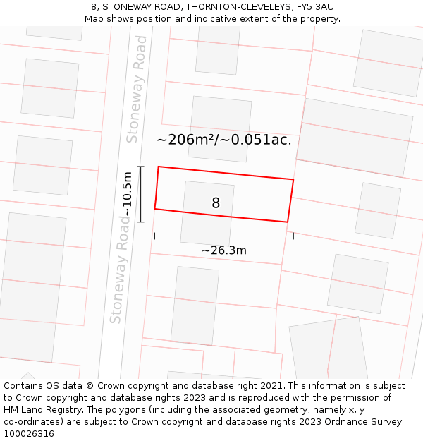 8, STONEWAY ROAD, THORNTON-CLEVELEYS, FY5 3AU: Plot and title map