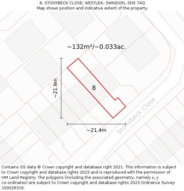 8, STONYBECK CLOSE, WESTLEA, SWINDON, SN5 7AQ: Plot and title map