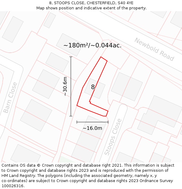 8, STOOPS CLOSE, CHESTERFIELD, S40 4YE: Plot and title map