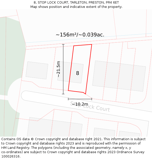 8, STOP LOCK COURT, TARLETON, PRESTON, PR4 6ET: Plot and title map