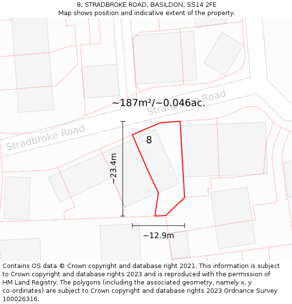 8, STRADBROKE ROAD, BASILDON, SS14 2FE: Plot and title map