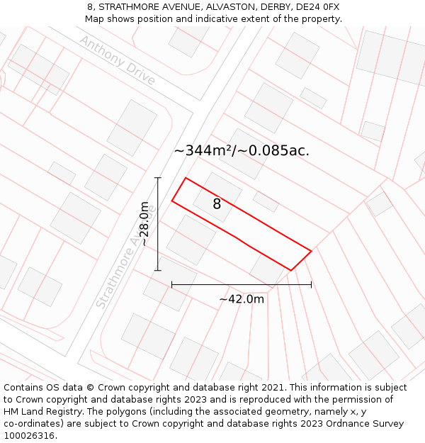 8, STRATHMORE AVENUE, ALVASTON, DERBY, DE24 0FX: Plot and title map