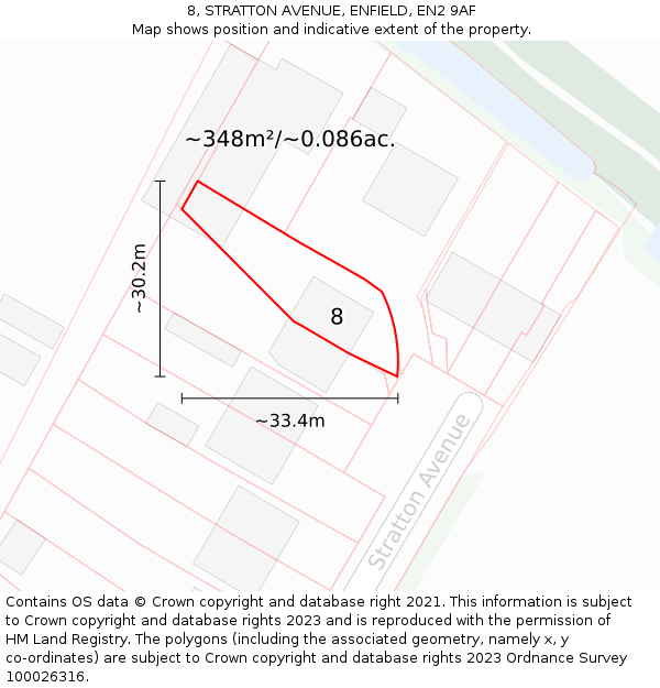 8, STRATTON AVENUE, ENFIELD, EN2 9AF: Plot and title map