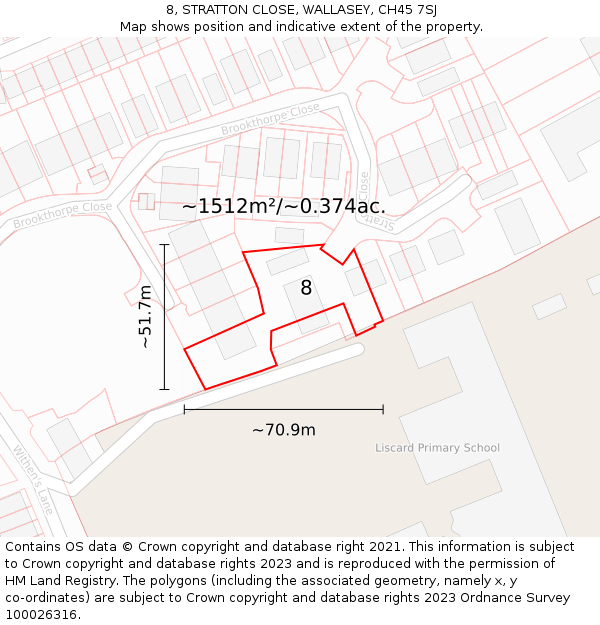 8, STRATTON CLOSE, WALLASEY, CH45 7SJ: Plot and title map