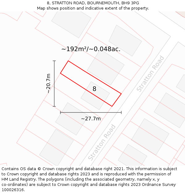 8, STRATTON ROAD, BOURNEMOUTH, BH9 3PG: Plot and title map