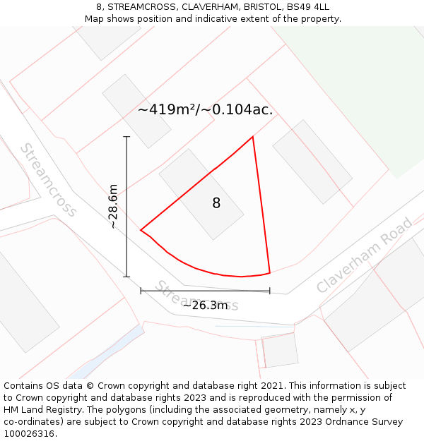 8, STREAMCROSS, CLAVERHAM, BRISTOL, BS49 4LL: Plot and title map