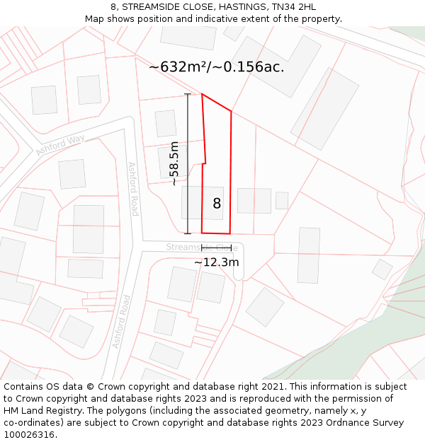 8, STREAMSIDE CLOSE, HASTINGS, TN34 2HL: Plot and title map