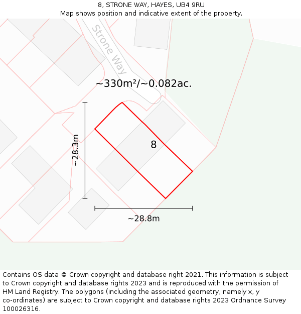 8, STRONE WAY, HAYES, UB4 9RU: Plot and title map