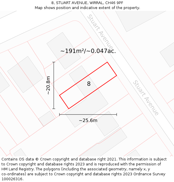 8, STUART AVENUE, WIRRAL, CH46 9PF: Plot and title map