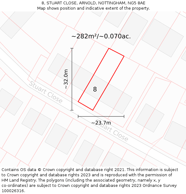 8, STUART CLOSE, ARNOLD, NOTTINGHAM, NG5 8AE: Plot and title map