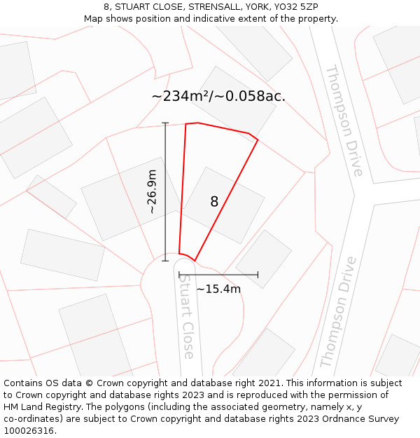 8, STUART CLOSE, STRENSALL, YORK, YO32 5ZP: Plot and title map