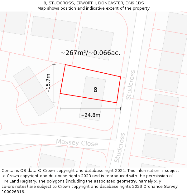 8, STUDCROSS, EPWORTH, DONCASTER, DN9 1DS: Plot and title map