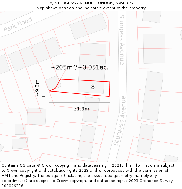 8, STURGESS AVENUE, LONDON, NW4 3TS: Plot and title map