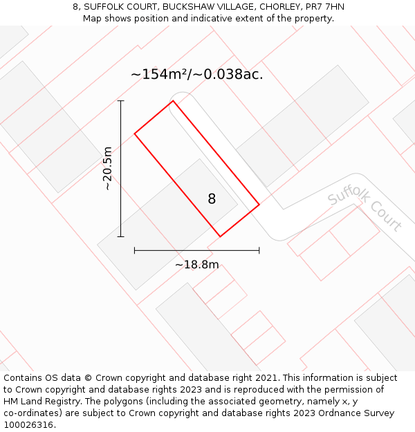8, SUFFOLK COURT, BUCKSHAW VILLAGE, CHORLEY, PR7 7HN: Plot and title map